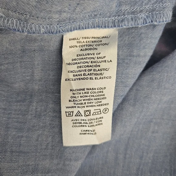 Ann Taylor LOFT Shirt Blue Floral Embroidered Ruffle Long Sleeve Smocked Medium - Picture 8 of 9